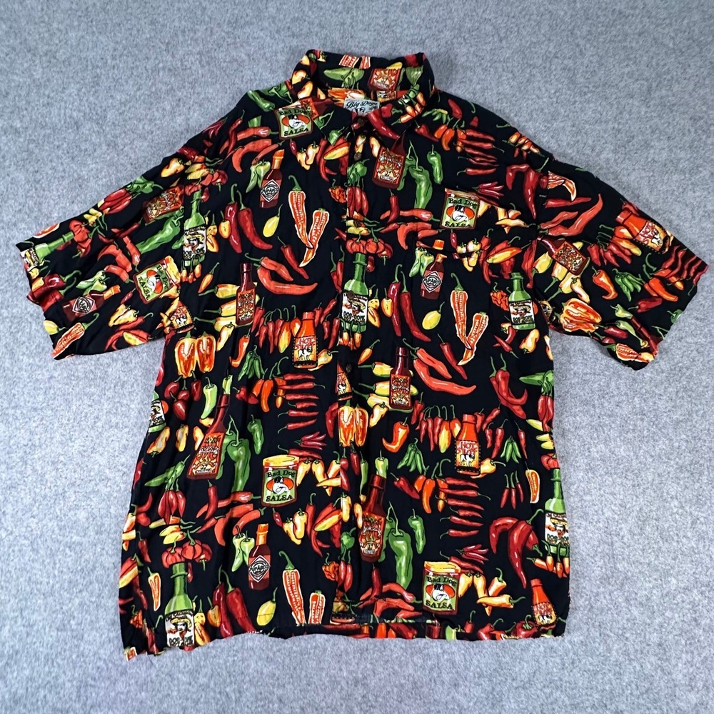 Big Dogs Button Up Shirt Mens 2X Black Hot Sauce Chili Pepper Salsa
